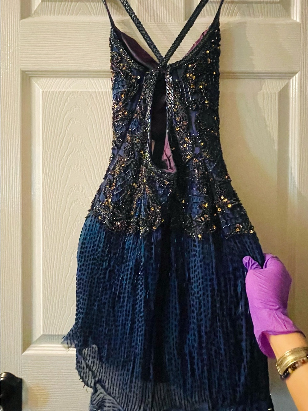 Vintage Designer 90’s Embellished Navy Mini Evening Dress with Beaded Bodice - Picture 3 of 5